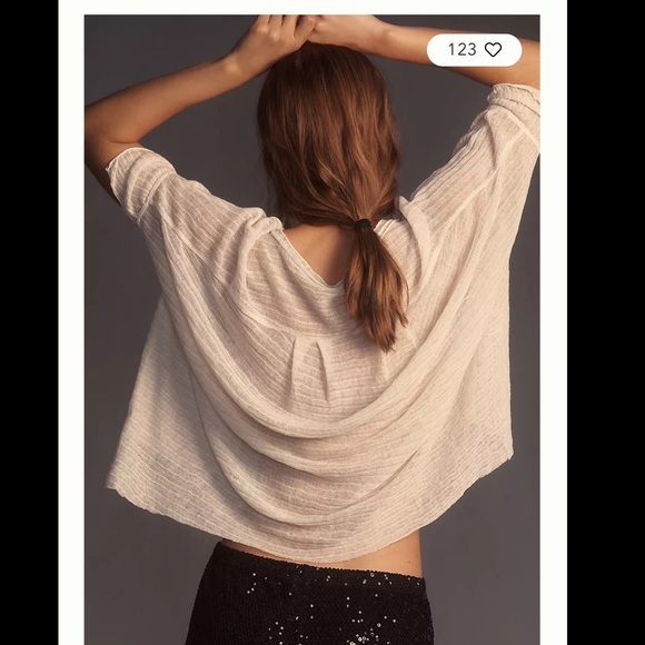 By Anthropologie Sheer Layering Top in cream striped short sleeves L/XL - Picture 4 of 13